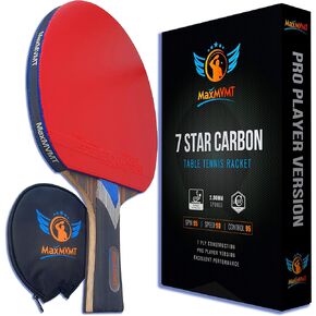 Ping Pong Paddle - 1 Carbon Fiber Racket - 7 Ply Blade Construction - 1 Wristband - Premium ITTF Approved Rubber - Protective Racquet Case - Attractive Box