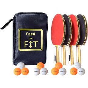 Ping Pong Paddle Set - Professional 4-Player Table Tennis Racket Bundle with 12 Balls and Carrying Case, Perfect Grip and Control - Great Outdoor Activity for Family, Kids and Friends
