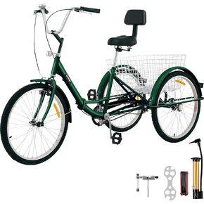 Bkisy Tricycle Adult 24'' Wheels Adult Tricycle 1-Speed 3 Wheel Bikes White for Adults Three Wheel Bike for Adults Adult Trike Adult Folding Tricycle Foldable 3 Wheel Bike for Adults