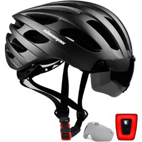 Shinmax Bike Helmet with USB Rechargeable Light & Detachable Magnetic Goggles UV Protective, Bicycle Helmet Men Women Mountain Road Adjustable Adult Cycling Helmet (WT-049)