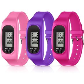 Silicone Fitness Tracker Watch 3 Pcs Walking Running Pedometer Calorie Burning and Step Counting Bracelet Steps Pedometer Watch for Walking Men Women Kids in Kuwait
