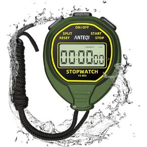 Stopwatch Waterproof, 20-Laps Memory, ON/Off Function Digital Simple Stopwatch Timer, No Clock No Calendar No Alarm, Silent Stop Watch for Sports Coaches Swimming Running