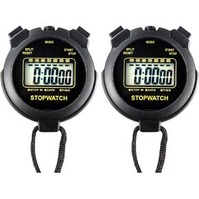 Digital Stopwatch Timer, Large Display with Clock and Date, No Alarm Function, Simple Stopwatches for Sports Coaches Running Swimming Kids Training-2 Pack Black