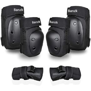 Banzk Adult Knee Pads Elbow Pads Wrist Guards for Adult Kids 6 in 1 Protective Gear Set for Skateboarding Biking Roller Skating Cycling Outdoor Sports Black L