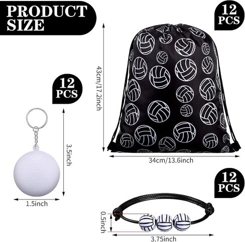 Patelai 36 Pcs Sport Party Favors Sports Drawstring Gift Bags Goodie Treat Candy Bag Adjustable Bracelets Keychains for Boys Girls Birthday Party Supplies Decorations(Volleyball) in Saudi Arabia