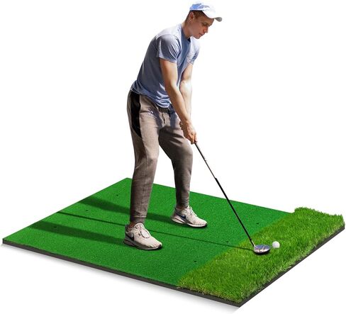 Golf Mat, 5x4ft Thickening Golf Hitting Mats, Premium Impact Golf Practice Mat with Dual Grass Turf, Golf Training Aid for Backyard Driving Chipping Indoor Outdoor Swing - Gifts for Men/Boys in Kuwait