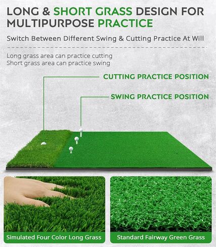 Golf Mat, 5x4ft Thickening Golf Hitting Mats, Premium Impact Golf Practice Mat with Dual Grass Turf, Golf Training Aid for Backyard Driving Chipping Indoor Outdoor Swing - Gifts for Men/Boys in Kuwait