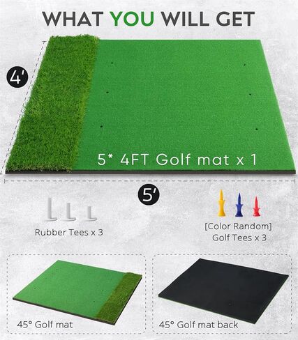 Golf Mat, 5x4ft Thickening Golf Hitting Mats, Premium Impact Golf Practice Mat with Dual Grass Turf, Golf Training Aid for Backyard Driving Chipping Indoor Outdoor Swing - Gifts for Men/Boys in Kuwait