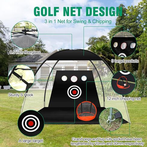 Eapele Golf Net، شبكة ممارسة الجولف الكل في 1، شبكات جولف للقيادة في الفناء الخلفي والمرآب، شبكة ضرب جولف 10 × 7 أقدام مع شبكة تقطيع/هدف/حصيرة/كرات/تي شيرت/حقيبة - هدية للرجال/عشاق الجولف in Kuwait