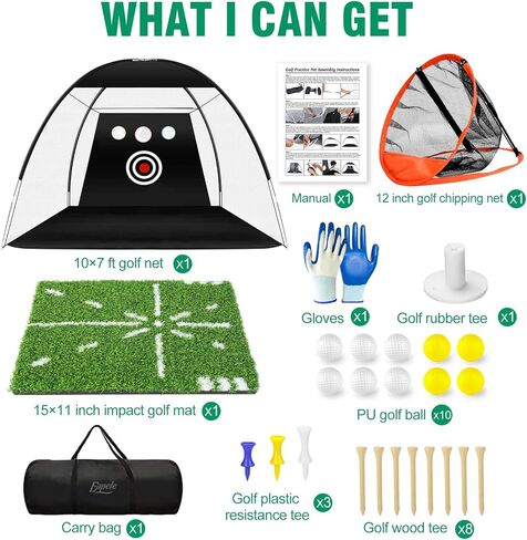 Eapele Golf Net، شبكة ممارسة الجولف الكل في 1، شبكات جولف للقيادة في الفناء الخلفي والمرآب، شبكة ضرب جولف 10 × 7 أقدام مع شبكة تقطيع/هدف/حصيرة/كرات/تي شيرت/حقيبة - هدية للرجال/عشاق الجولف in Kuwait