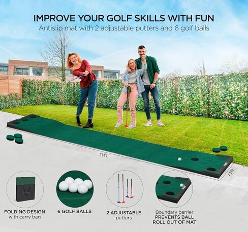 Golf Pong Putting Game Set Includes Golf Putting Game Mat 2 Adjustable Putter Ball Barriers 6 Golf Balls Carry Bag for Golf Pong Game at Backyard Beach Home Indoor 11 Feet Color Green in Kuwait