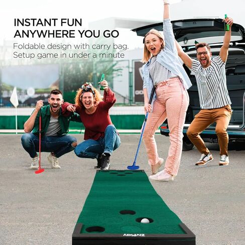 Golf Pong Putting Game Set Includes Golf Putting Game Mat 2 Adjustable Putter Ball Barriers 6 Golf Balls Carry Bag for Golf Pong Game at Backyard Beach Home Indoor 11 Feet Color Green in Kuwait