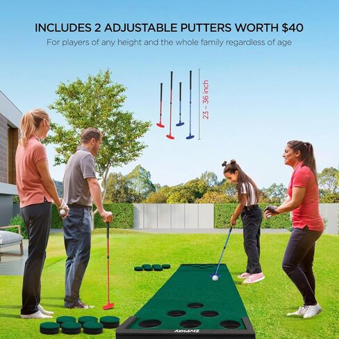 Golf Pong Putting Game Set Includes Golf Putting Game Mat 2 Adjustable Putter Ball Barriers 6 Golf Balls Carry Bag for Golf Pong Game at Backyard Beach Home Indoor 11 Feet Color Green in Kuwait
