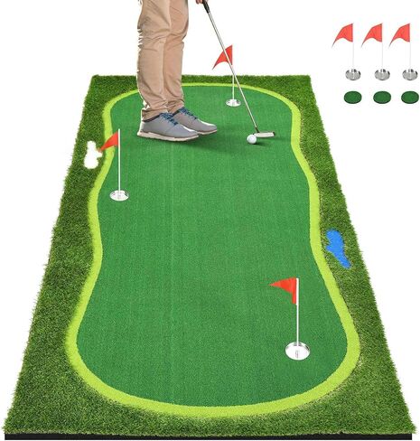 DWVO Golf Putting Green Practice Putting Mat، سجادات كبيرة لوضع الجولف، بساط تدريب احترافي على الجولف للاستخدام الداخلي والخارجي، بساط جولف واقعي مع حفرة رملية ومخاطر المياه in Saudi Arabia