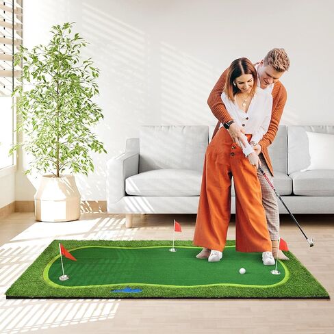 DWVO Golf Putting Green Practice Putting Mat، سجادات كبيرة لوضع الجولف، بساط تدريب احترافي على الجولف للاستخدام الداخلي والخارجي، بساط جولف واقعي مع حفرة رملية ومخاطر المياه in Saudi Arabia