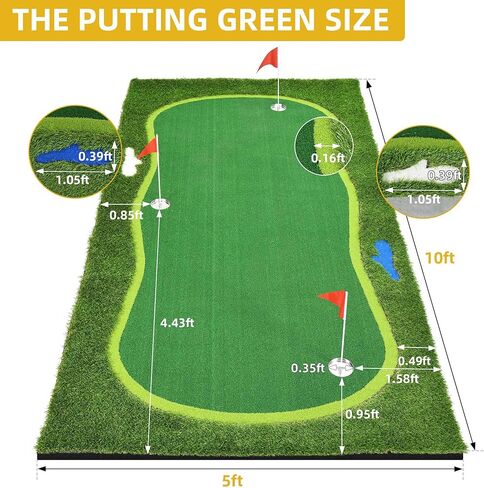 DWVO Golf Putting Green Practice Putting Mat، سجادات كبيرة لوضع الجولف، بساط تدريب احترافي على الجولف للاستخدام الداخلي والخارجي، بساط جولف واقعي مع حفرة رملية ومخاطر المياه in Saudi Arabia