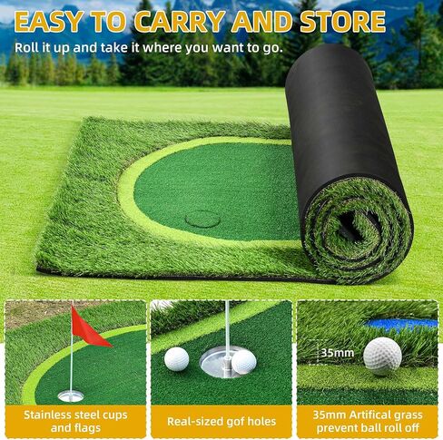 DWVO Golf Putting Green Practice Putting Mat، سجادات كبيرة لوضع الجولف، بساط تدريب احترافي على الجولف للاستخدام الداخلي والخارجي، بساط جولف واقعي مع حفرة رملية ومخاطر المياه in Saudi Arabia