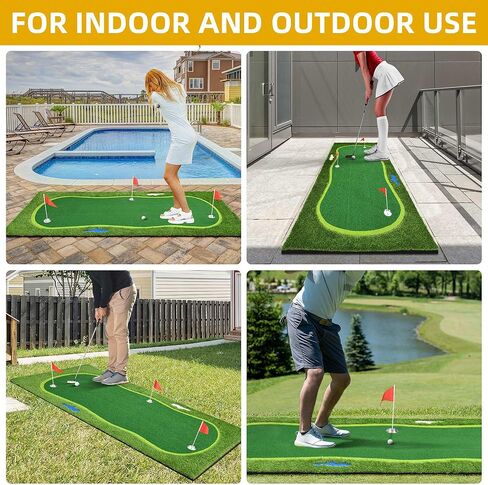 DWVO Golf Putting Green Practice Putting Mat، سجادات كبيرة لوضع الجولف، بساط تدريب احترافي على الجولف للاستخدام الداخلي والخارجي، بساط جولف واقعي مع حفرة رملية ومخاطر المياه in Saudi Arabia