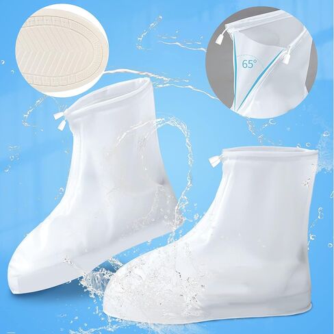 Rain Boot Waterproof Shoes Covers, Sand Control Non-Slip Shoe Cover Galoshes, PVC Rubber Sole Reusable Rain Snow Boots Overshoes for Cycling Outdoor Camping Fishing Garden Travel (S, Transparent) in Saudi Arabia