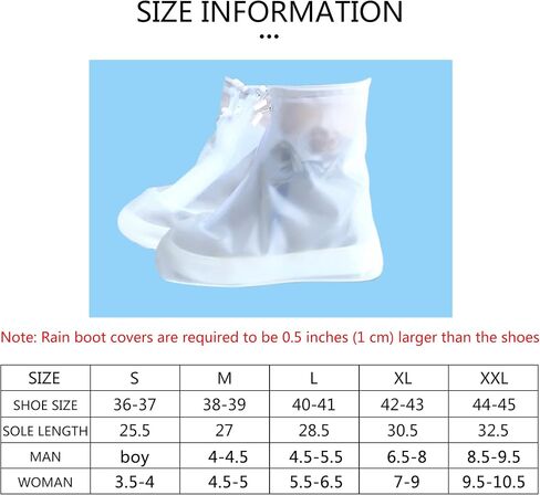Rain Boot Waterproof Shoes Covers, Sand Control Non-Slip Shoe Cover Galoshes, PVC Rubber Sole Reusable Rain Snow Boots Overshoes for Cycling Outdoor Camping Fishing Garden Travel (S, Transparent) in Saudi Arabia