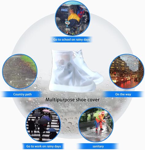 Rain Boot Waterproof Shoes Covers, Sand Control Non-Slip Shoe Cover Galoshes, PVC Rubber Sole Reusable Rain Snow Boots Overshoes for Cycling Outdoor Camping Fishing Garden Travel (S, Transparent) in Saudi Arabia