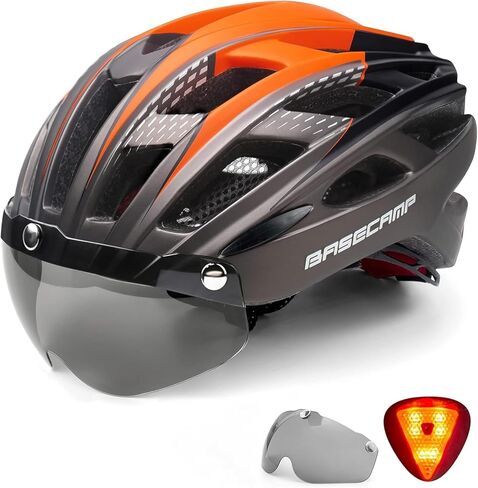 خوذة دراجة، خوذة دراجة أساسية مع ضوء خلفي ونظارات مغناطيسية قابلة للفصل، خوذة ركوب الدراجات خفيفة الوزن قابلة للتعديل للبالغين من الرجال والنساء والجبال والطرق (BC-069) in Kuwait