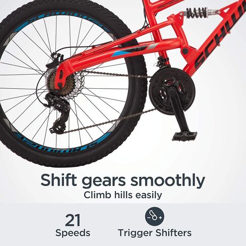 Schwinn Protocol Men and Women Mountain Bike, 26 or 27.5 Wheel Options, 21-Speed Drivetrain, Lightweight Aluminum Frame, Full Suspension, Mechanical Disc Brakes in Saudi Arabia