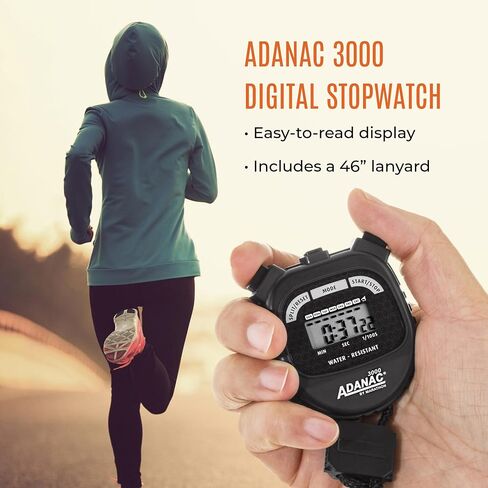 Marathon Adanac 3000 Digital Stopwatch Timer, Black - High Precision Accuracy to 1/100th Seconds - Water, Dust & Shock Resistant - 46" Lanyard Included in Kuwait