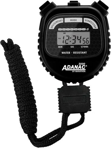 Marathon Adanac 3000 Digital Stopwatch Timer, Black - High Precision Accuracy to 1/100th Seconds - Water, Dust & Shock Resistant - 46" Lanyard Included in Kuwait