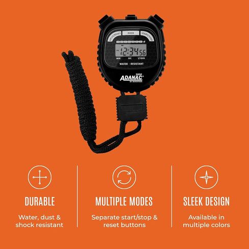 Marathon Adanac 3000 Digital Stopwatch Timer, Black - High Precision Accuracy to 1/100th Seconds - Water, Dust & Shock Resistant - 46" Lanyard Included in Kuwait