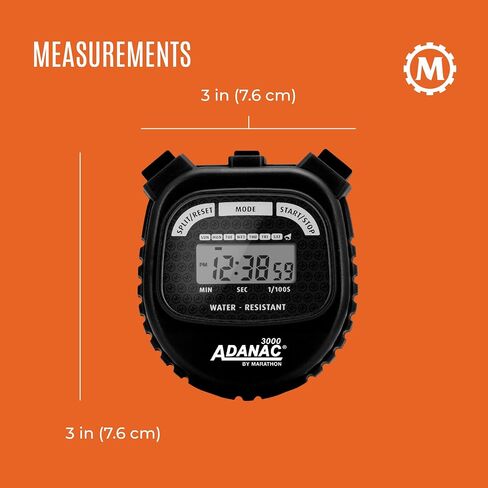 Marathon Adanac 3000 Digital Stopwatch Timer, Black - High Precision Accuracy to 1/100th Seconds - Water, Dust & Shock Resistant - 46" Lanyard Included in Kuwait