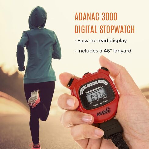 Marathon Adanac 3000 Digital Stopwatch Timer, Black - High Precision Accuracy to 1/100th Seconds - Water, Dust & Shock Resistant - 46" Lanyard Included in Saudi Arabia
