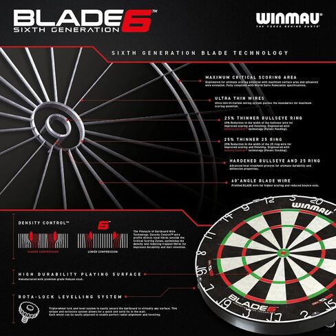 WINMAU Blade 6 Professional Bristle Dartboard with Official Tournament Specifications – endorsed by The PDC in Saudi Arabia