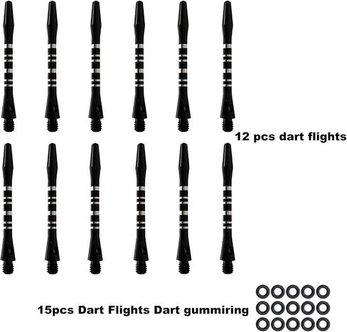 12Pcs Aluminium Dart shafts 2BA Thread Black Striped Dart shafts Alloy Dart Stems Medium Dart shafts with Rubber O'Rings in Saudi Arabia