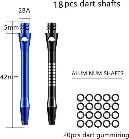 18pcs Aluminum Dart Shafts for Steel Tip Medium 2BA Thread Dart Shafts with Dart Rubber O-Rings (Black and Blue) in Kuwait