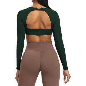 Aoxjox Long Sleeve Crop Tops for Women Clarissa Backless Workout Crop T Shirt Top