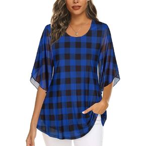Ninedaily Women's Tops 3/4 Sleeve Blouses Dressy Casual Double Layers Mesh Tunic Shirts