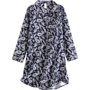 PNAEONG Women's Flannel 100% Cotton Nightgown Button Down Boyfriend Nightshirt Mid-Long Style Sleepshirt Pajama Tops