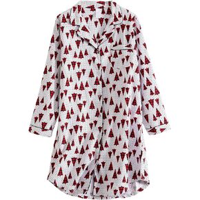 PNAEONG Women's Flannel 100% Cotton Nightgown Button Down Boyfriend Nightshirt Mid-Long Style Sleepshirt Pajama Tops