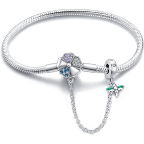 LNQOBU 925 Sterling Silver Snake Chain Bracelet Glossy Women Charm Bracelets Fit European Charms, for Teen Girls Mother's Day Gift(With one Spacer Beads)