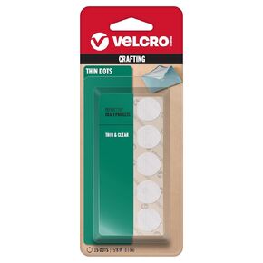 العلامة التجارية VELCRO - مثبتات رفيعة وشفافة | غرض عام/ ملف تعريف منخفض | مثالي للمنزل أو الفصل الدراسي أو المكتب | دوائر منقطة مقاس 5/8 بوصة، 15 قطعة - شفافة
