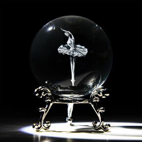 hdcrystalgifts 3d محفورا الفطر الكريستال الكرة ثقالة الورق - 60mm الكرة الزخرفية الزجاجية مع حامل معدني فضي، فن الزجاج كامل المجال الحرفية ديكور المنزل الجدول، 2.3 بوصة