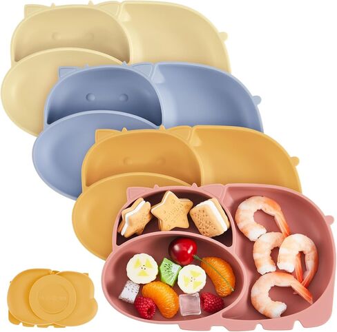 4 Pcs Suction Plates for Baby Placemat Silicone Baby Plates Divided Plates for Kids Toddlers Food Dishes Dinnerware Microwave Dishwasher Friendly, 4 Colors in Saudi Arabia