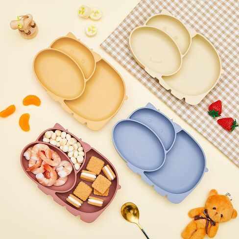 4 Pcs Suction Plates for Baby Placemat Silicone Baby Plates Divided Plates for Kids Toddlers Food Dishes Dinnerware Microwave Dishwasher Friendly, 4 Colors in Saudi Arabia