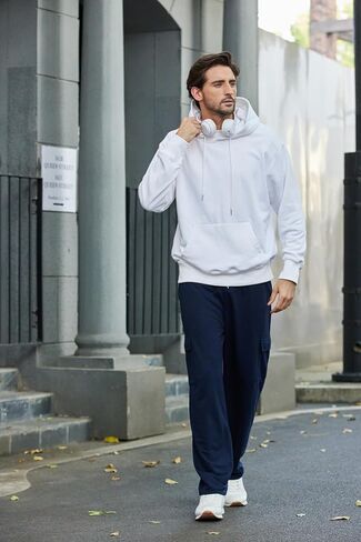 Deyeek Mens Cargo Sweatpants Open Bottom Straight Leg Cargo Sweat Pants for Mens Baggy Lounge Jogger Sweatpants with Pockets in Kuwait