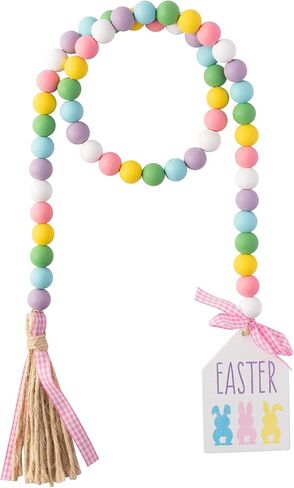 l1rabe عيد الفصح الأرنب الخشب حبة - 54pcs سعيد عيد الفصح مزرعة الخشب حبة إكليل مع ستة حبات الخشب ريفي مع حبل الجوت منقوشة شرابة الخرز الخشب الطبيعي ديكور لعيد الفصح حزب الديكور صينية المتدرج in Kuwait