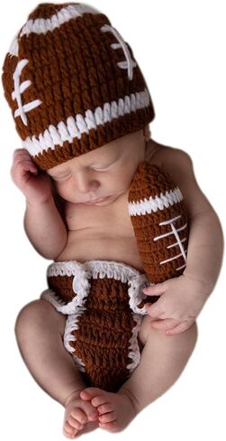 Baby Photography Outfits Crochet Knitted Football Player Outfits Newborn Photo Sports Costume 0-1 Month in Kuwait