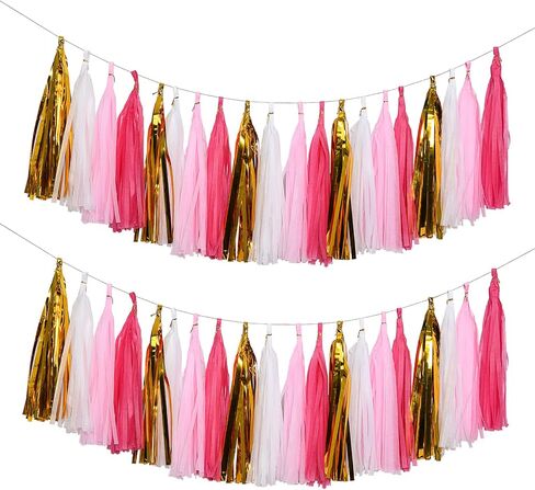 MerryNine Tissue Tassels Garlands, 40PCS Tassels, 19.5 ft Long Tassels, for Halloween, Mother's Day,Wedding, Baby Shower, Event & Party Supplies Decoration (Gold/Silver/Black/White Set) in Saudi Arabia