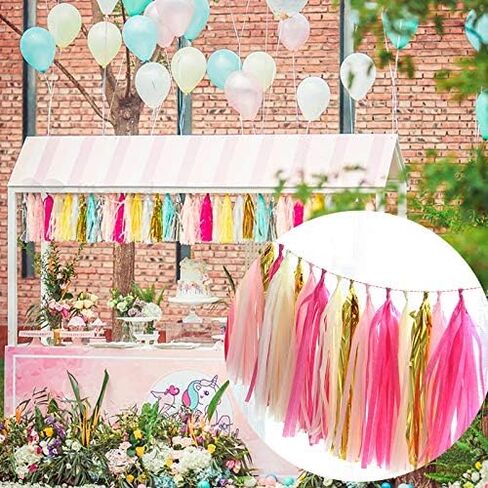 MerryNine Tissue Tassels Garlands, 40PCS Tassels, 19.5 ft Long Tassels, for Halloween, Mother's Day,Wedding, Baby Shower, Event & Party Supplies Decoration (Gold/Silver/Black/White Set) in Saudi Arabia