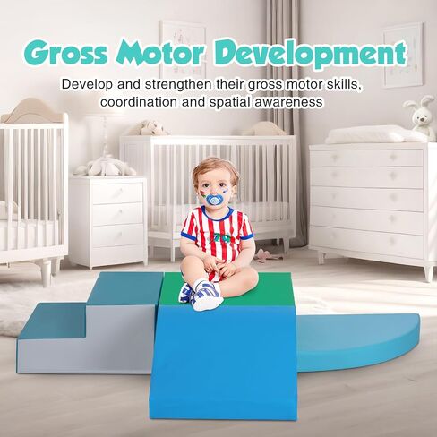 4-Piece Soft PU Leather Toddlers Climbing Toys, Baby Foam Climbing Blocks for Toddlers 3, Indoor Climb and Crawl Activity Play Set, Foam Play Gym Climbing Structures (Black and White) in Saudi Arabia